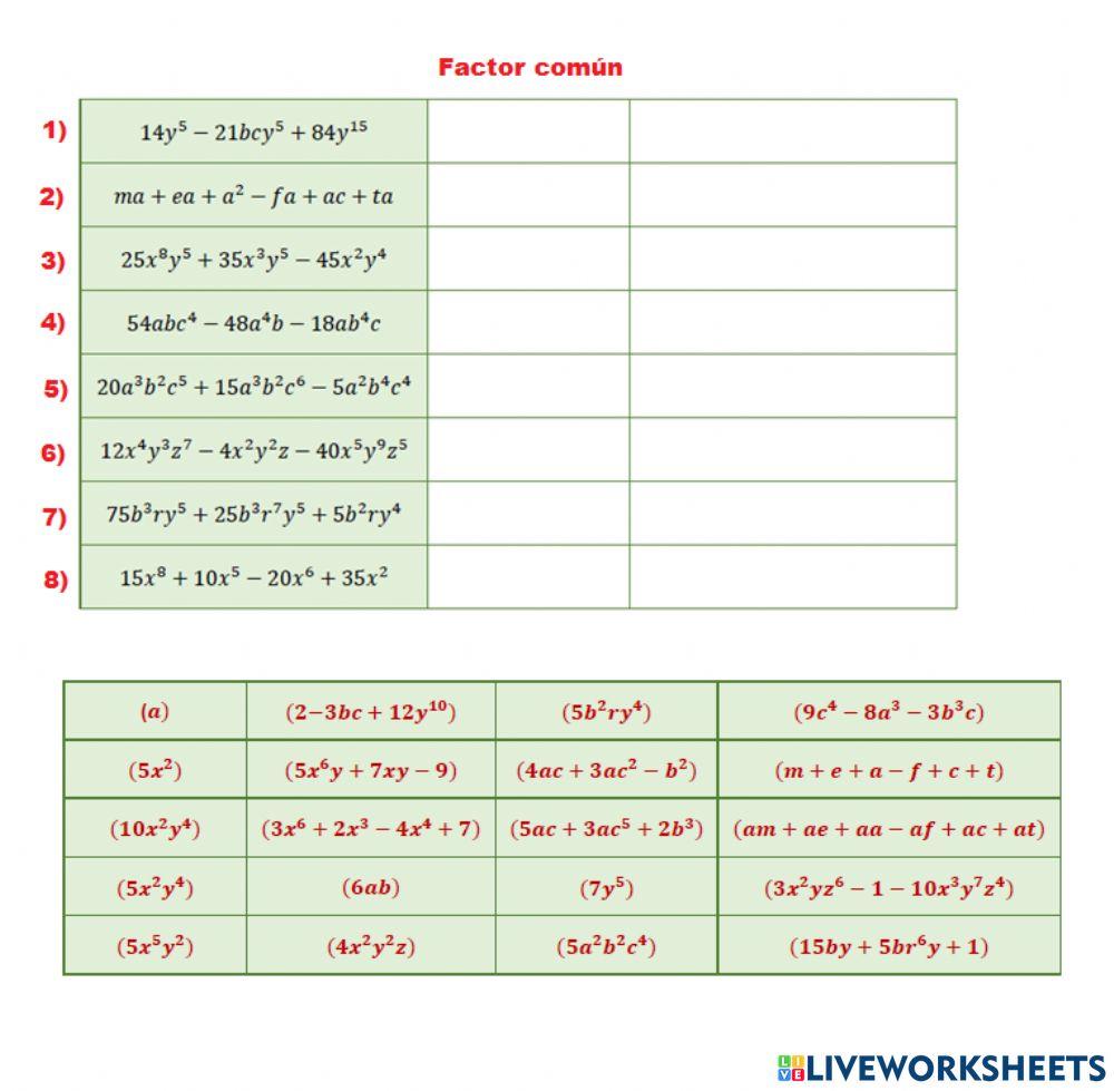 4ºaño- Act.18 - FACTOR COMÚN