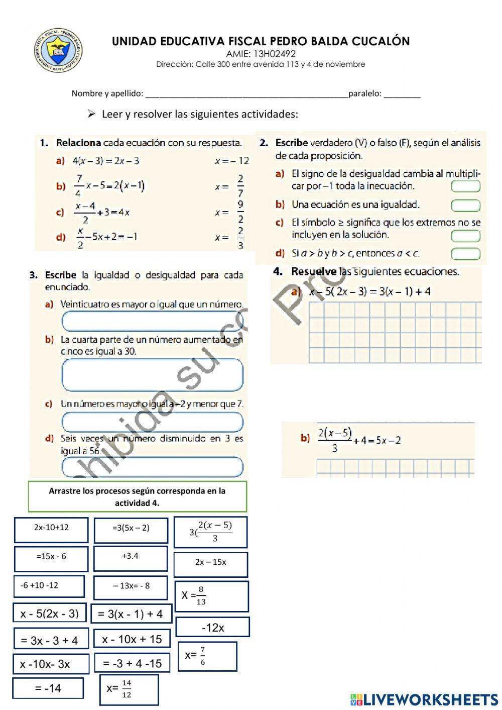 Ejercicios de ecuaciones de primer grado