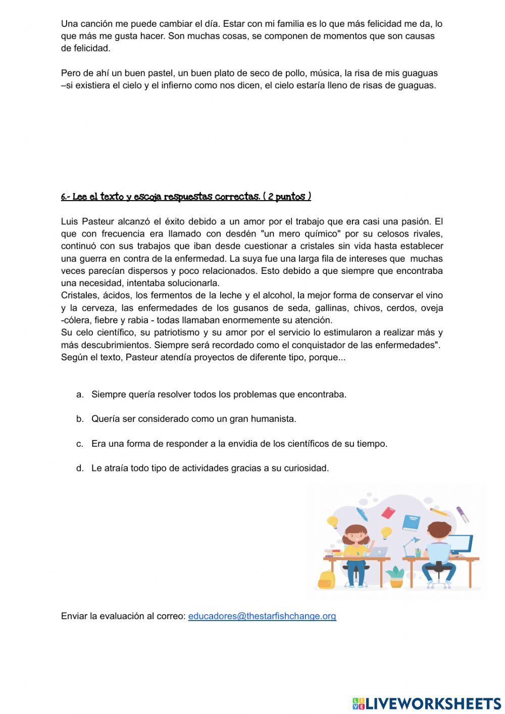 Evaluación Lenguaje ciclo -3 Bach.