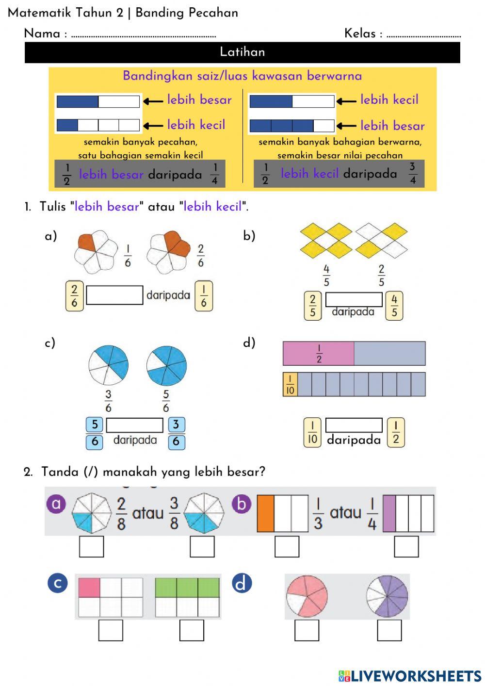 Matematik Tahun 2 - Banding Pecahan
