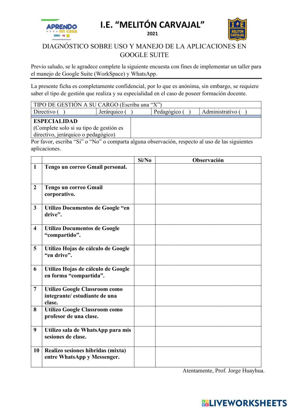 Diagnóstico en el manejo de workspace