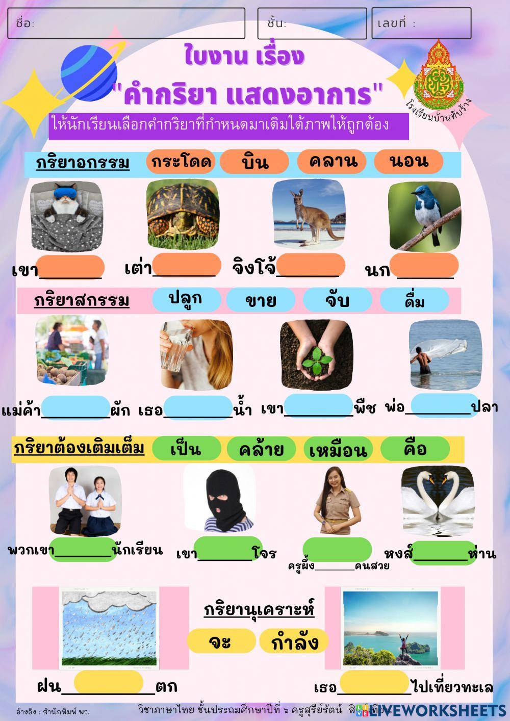 ใบงานคำกริยา ชั้น ป.6