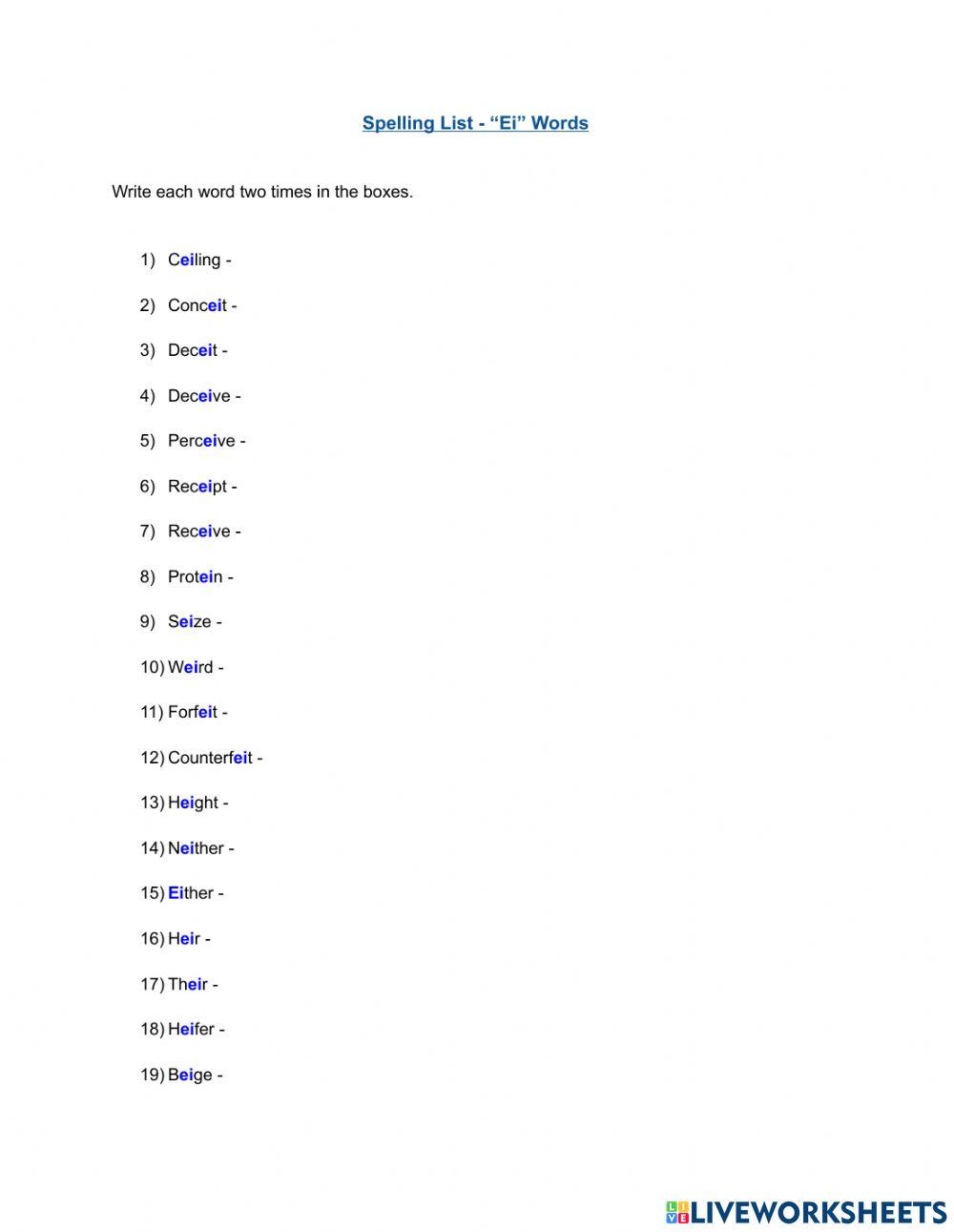 Spelling- -ei- words