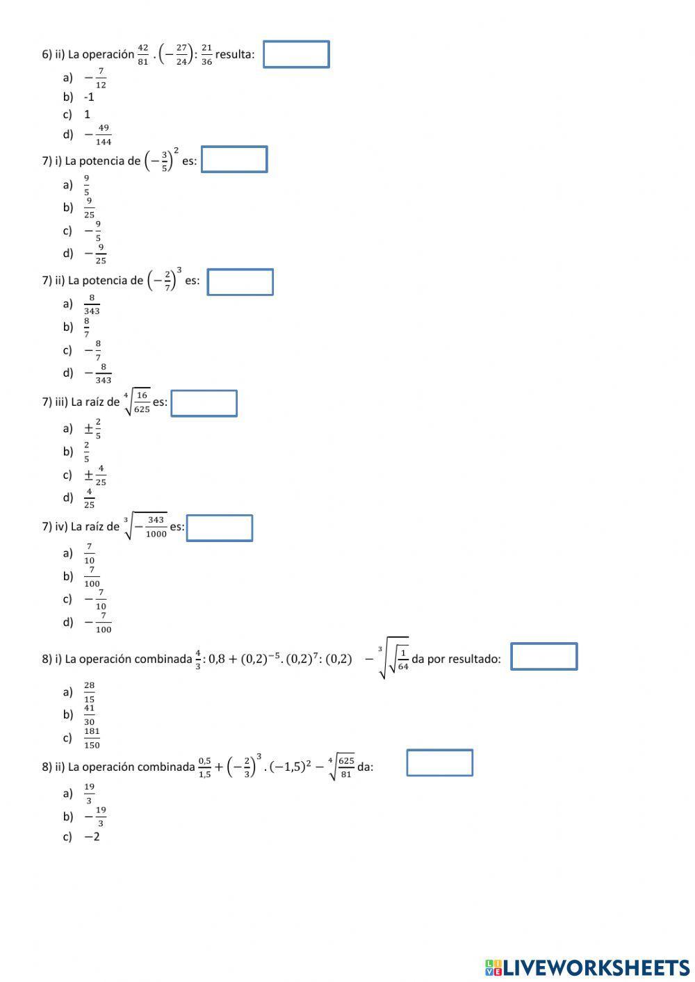 Evaluación Números Racionales