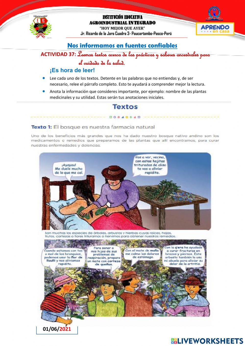 Leemos textos acerca de las prácticas y saberes ancestrales para el cuidado de la salud.