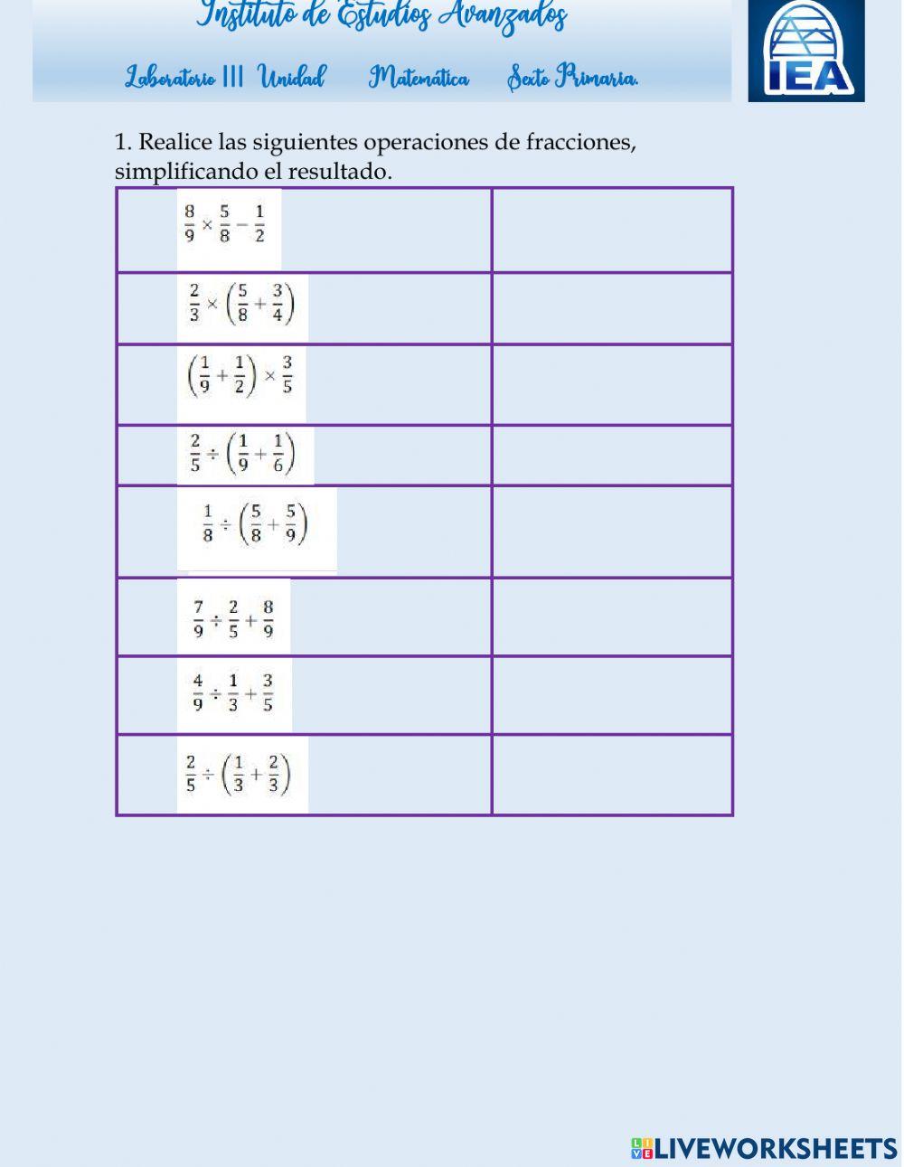 Laboratorio III unidad, Sistemas Numéricos, operaciones de fracciones