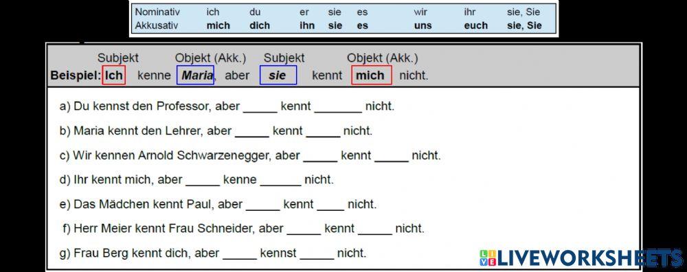 Personalpronomen im Nominativ und Akkusativ