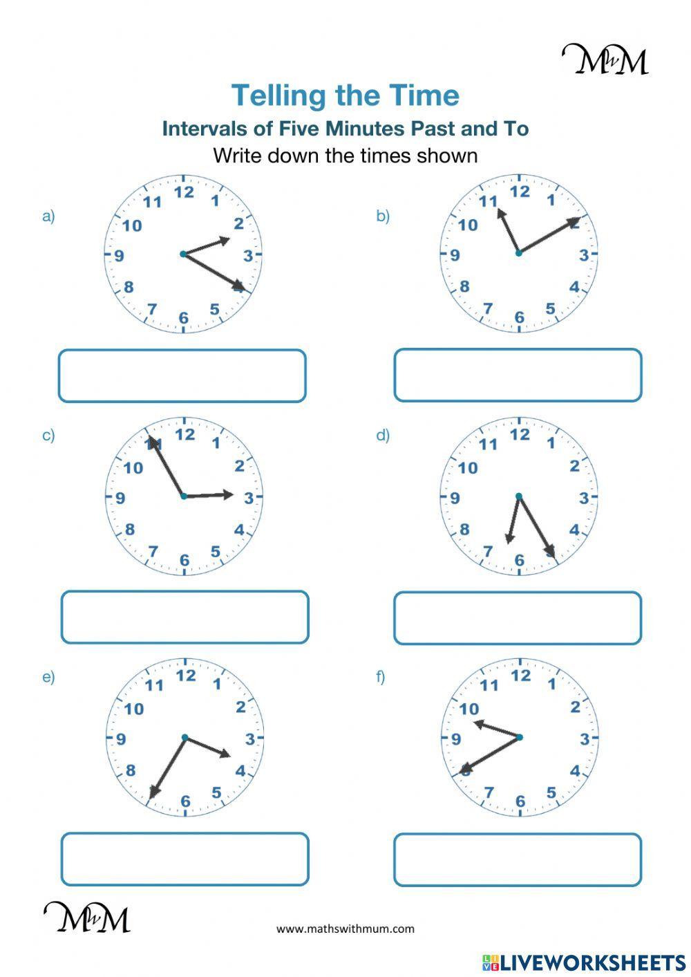 Telling Time : Intervals of Five Minutes Past and To