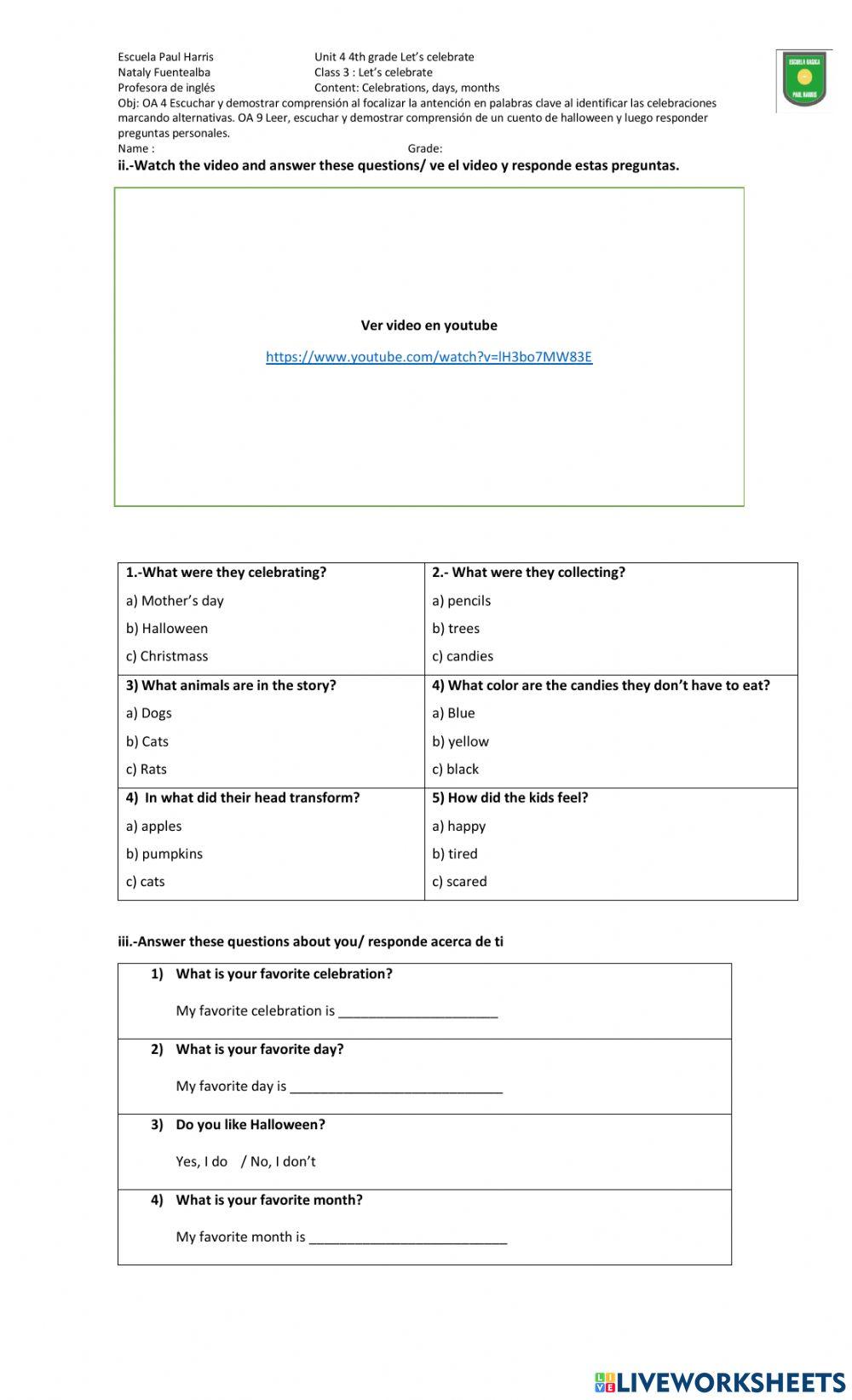 Class 3 unit 4 4th grade