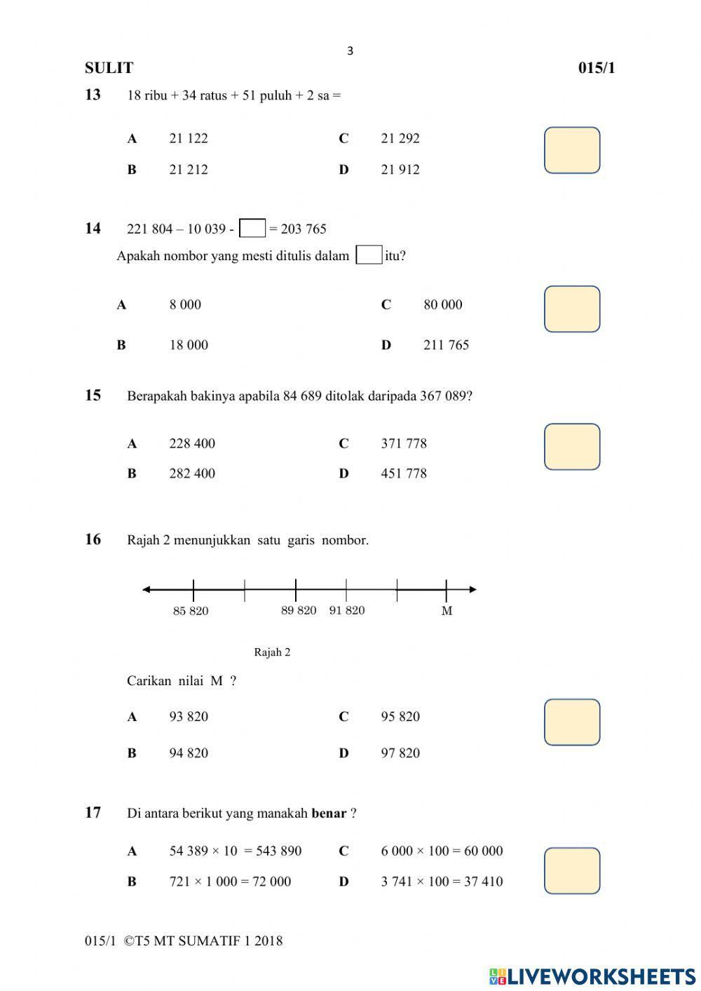 Ujian Sumatif Matematik Kertas 1-Bhg 1 Ujian Sumatif Matematik Kertas 1-Bhg 1