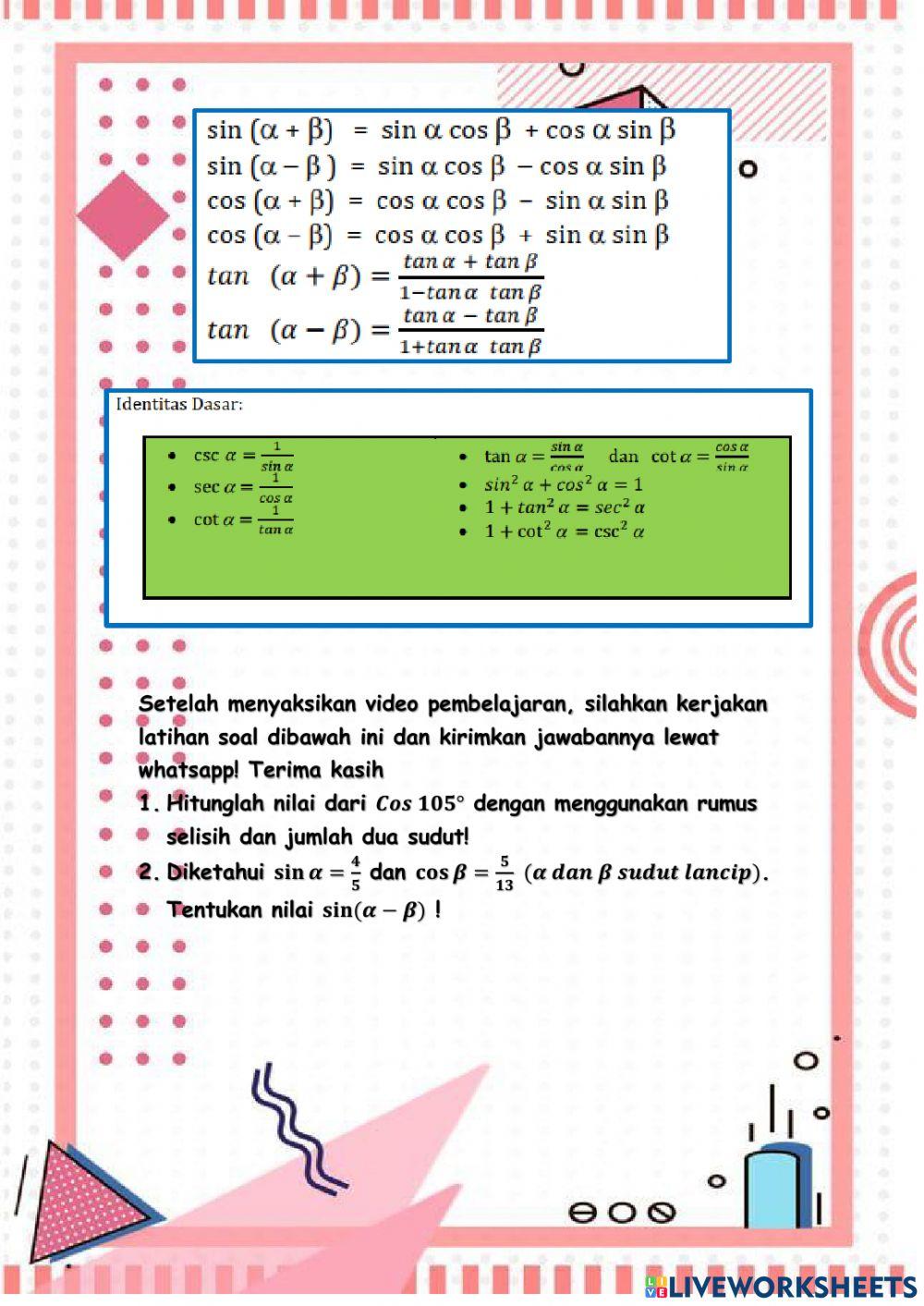 Rumus Selisih dan Jumlah Dua Sudut