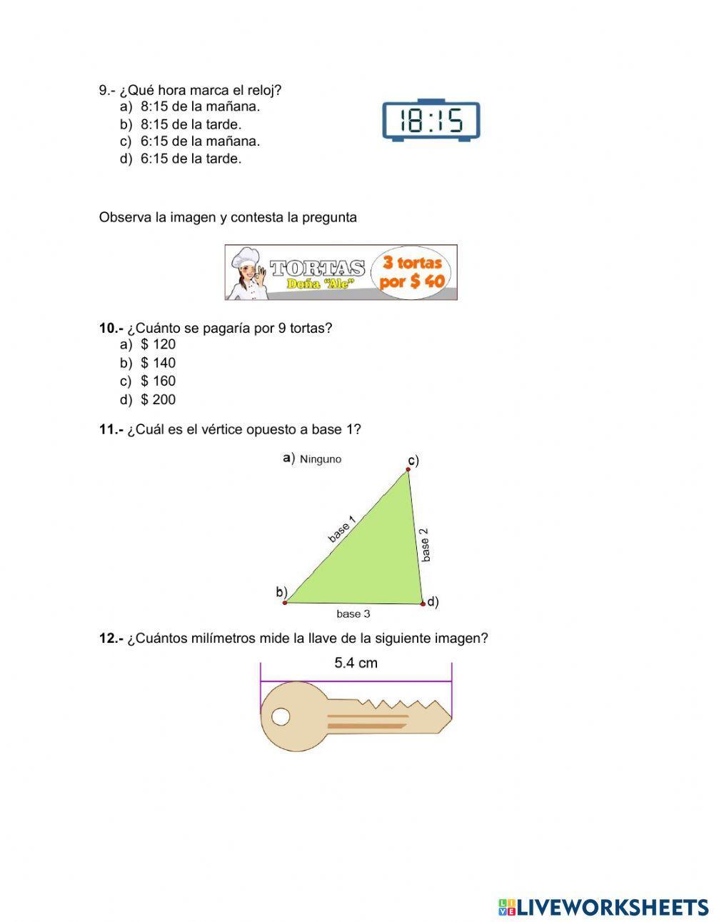 Examen diagnóstico sexto grado