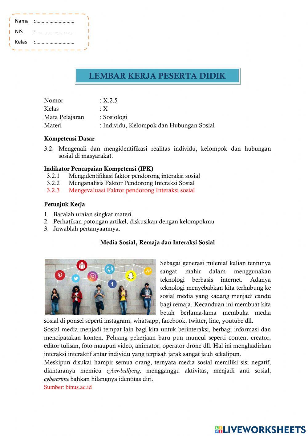 LKPD Interaktif Faktor Pendorong Interaksi Sosial 2