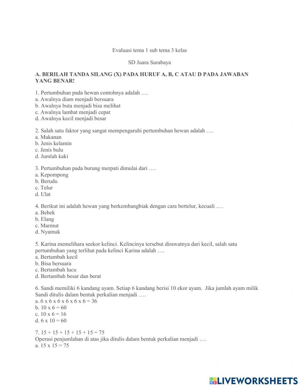 Latihan Soal Tema 1 Subtema 3 Kelas 4 Latihan Soal Tema 1 Subtema 3 Kelas 4