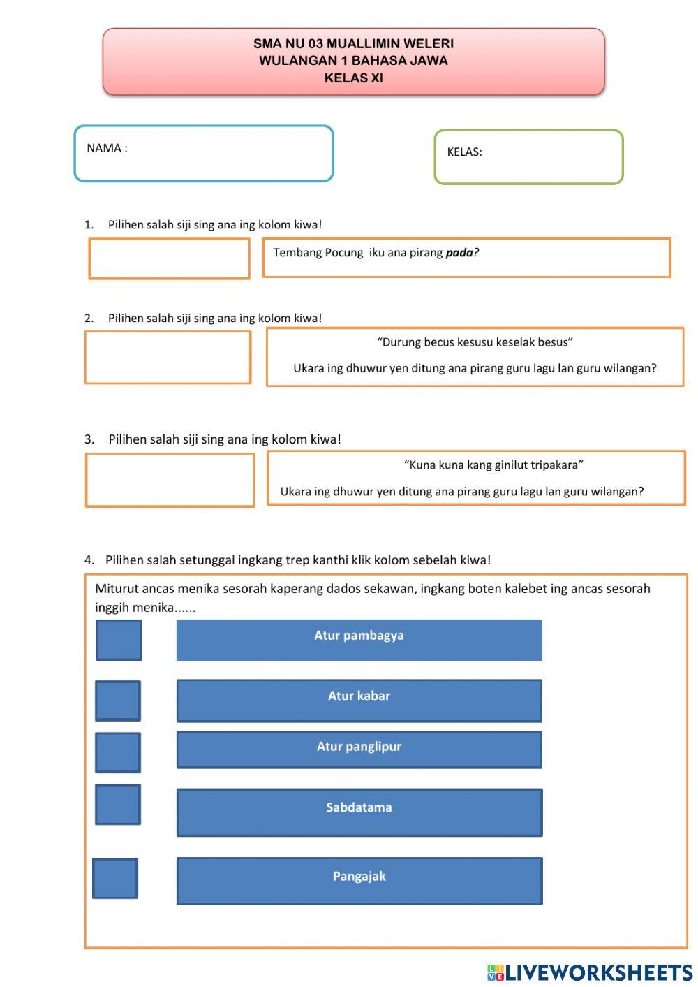 Wulanga 1 Kls XI Pocung sesorah