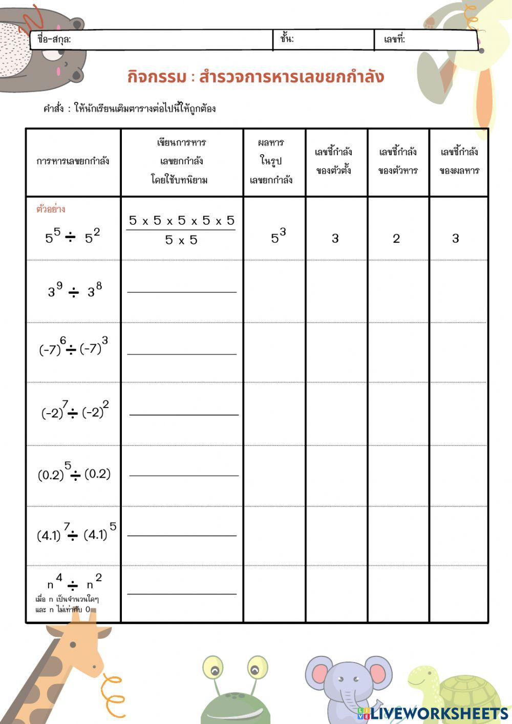 กิจกรรมสำรวจการหารเลขยกกำลัง