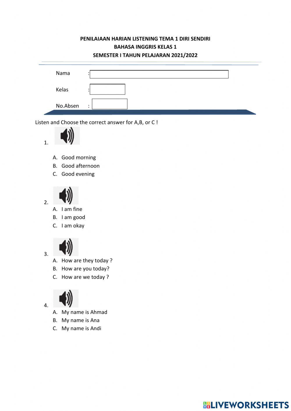Penilaian Harian Listening Tema 1