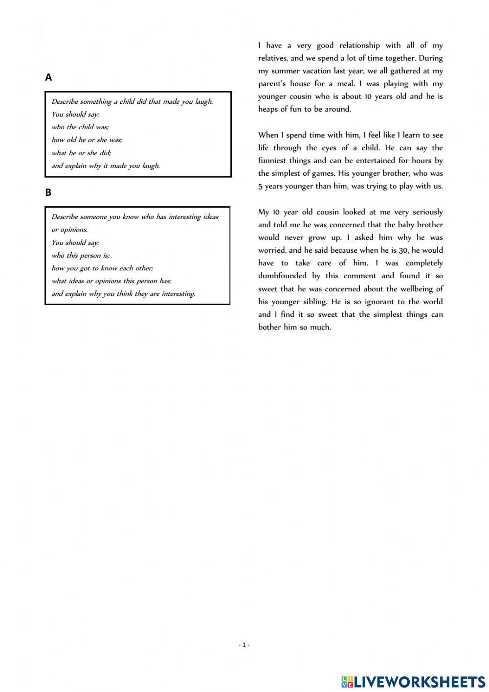 CEL IELTS speaking part 2 worksheet | Live Worksheets