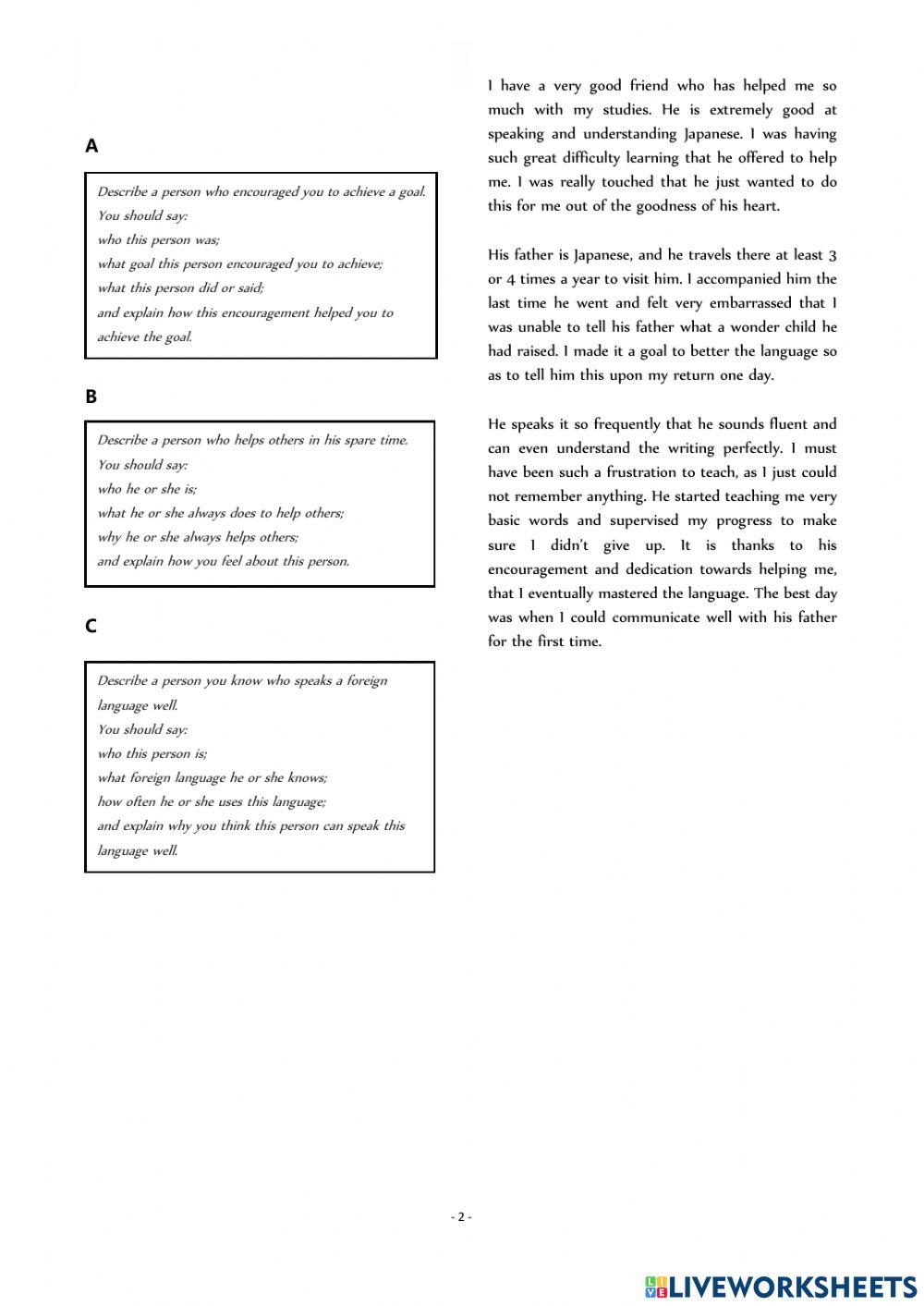 CEL IELTS speaking part 2 interactive worksheet | Live Worksheets