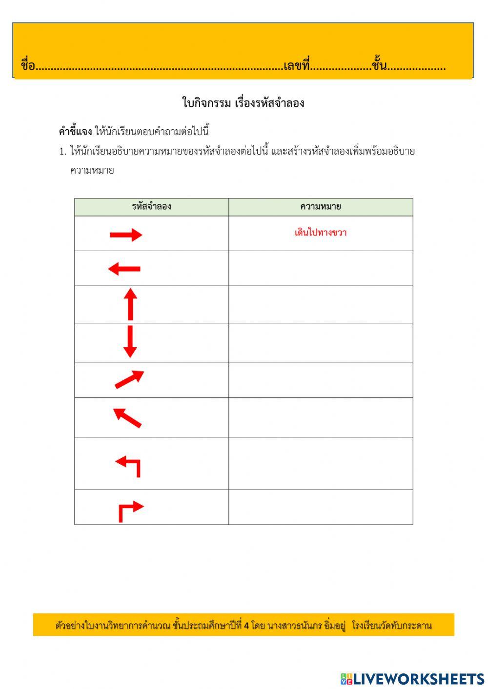 ใบกิจกรรม เรื่อง รหัสจำลอง