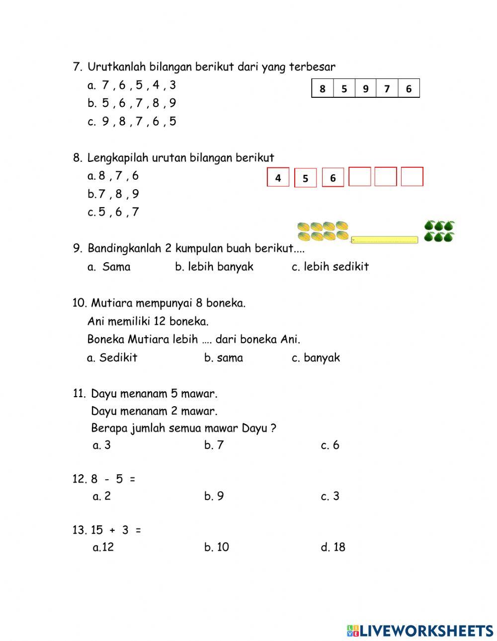 Evaluasi modul 1 matematika kelas 1