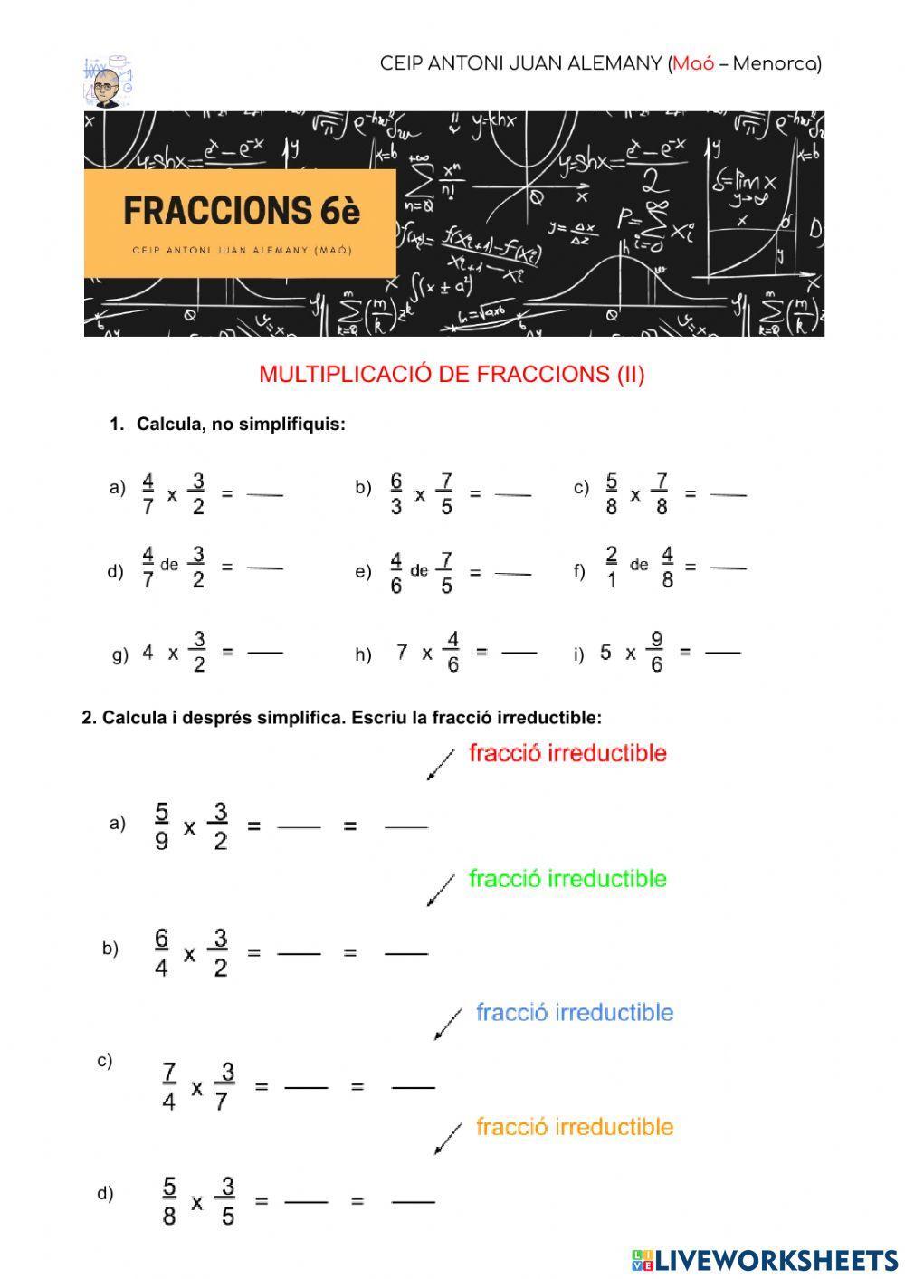 Multiplicació de fraccions (ii)