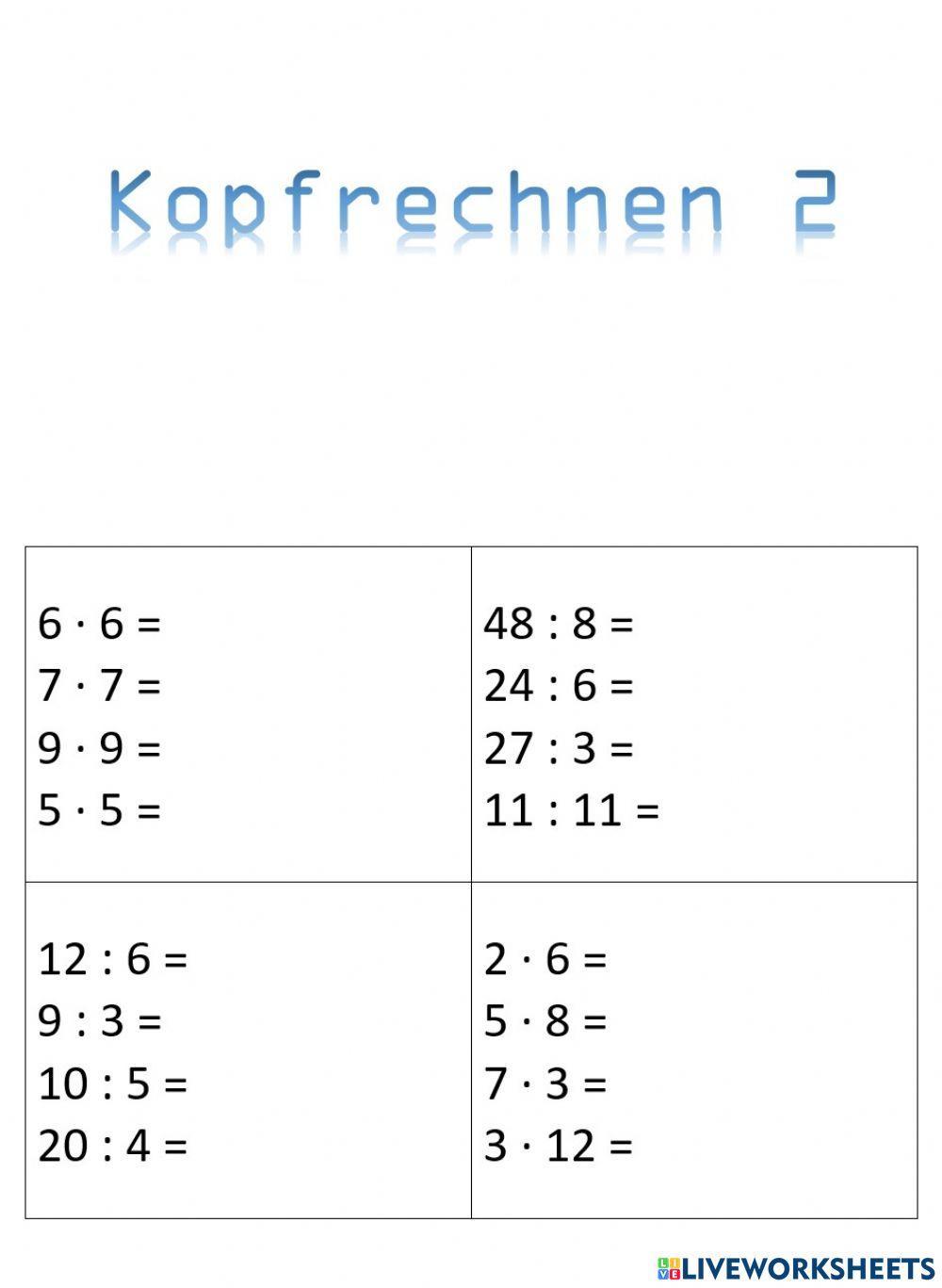 Kopfrechnen 2.1 Kopfrechnen 2.1