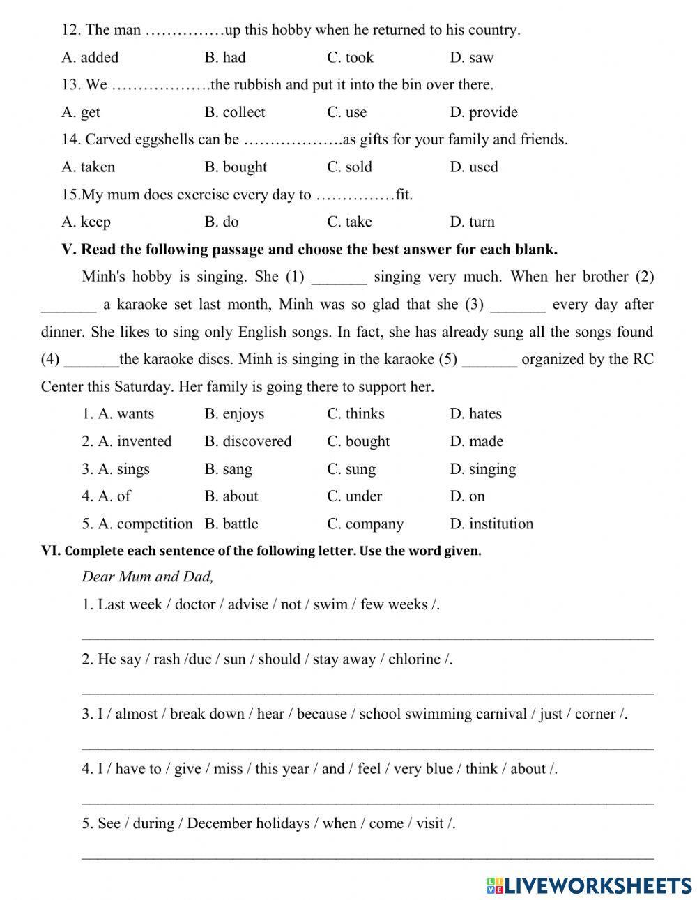 Grade 7 - unit 1-2 Test