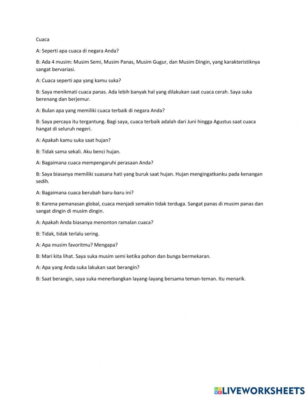 Speaking exercise 21st August