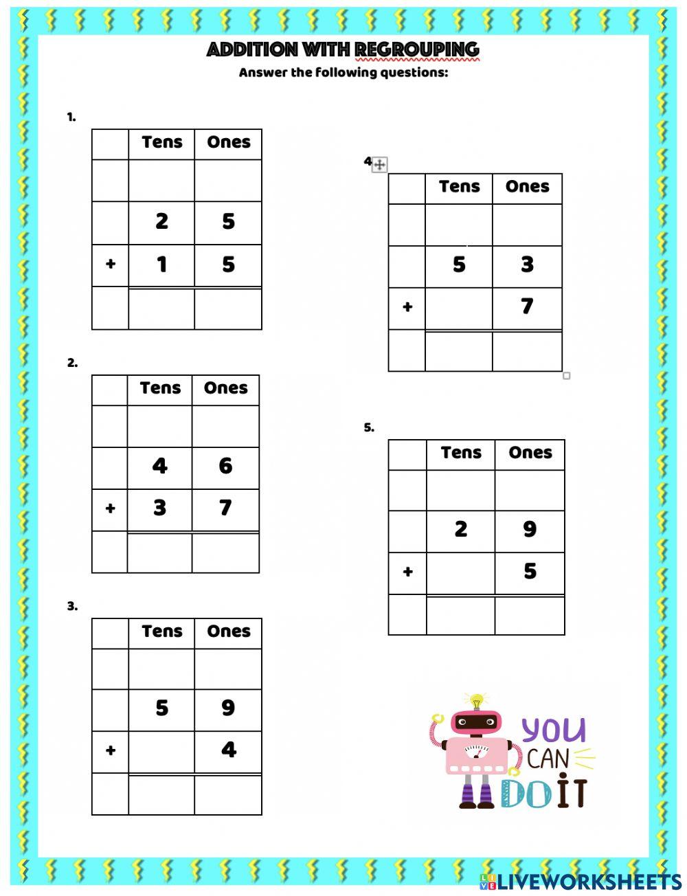 Addition 2 digit with regrouping