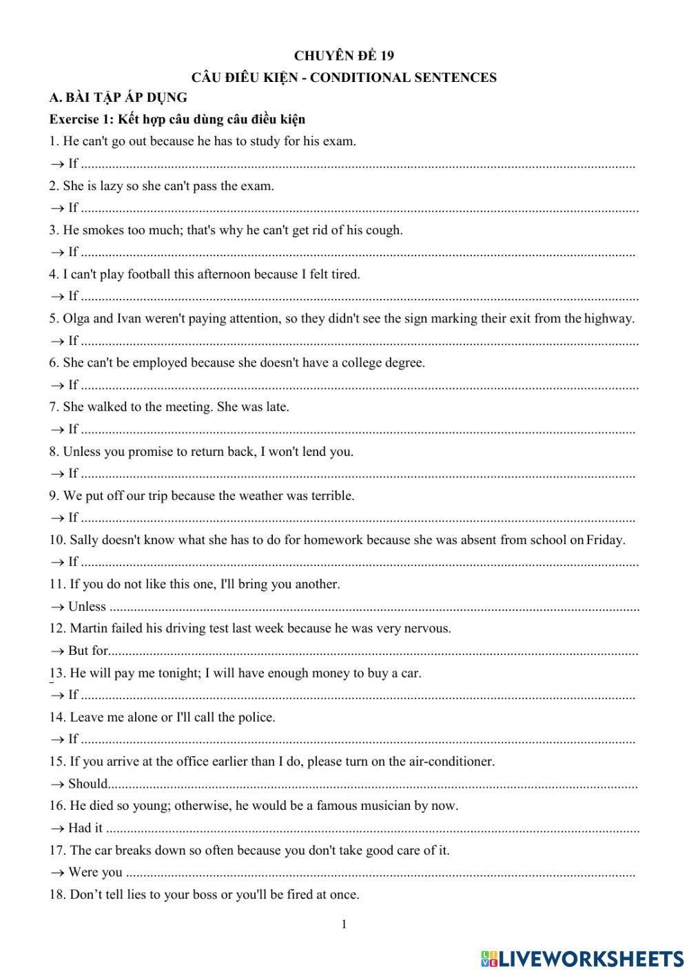 Topic 19 conditional sentences worksheet | Live Worksheets