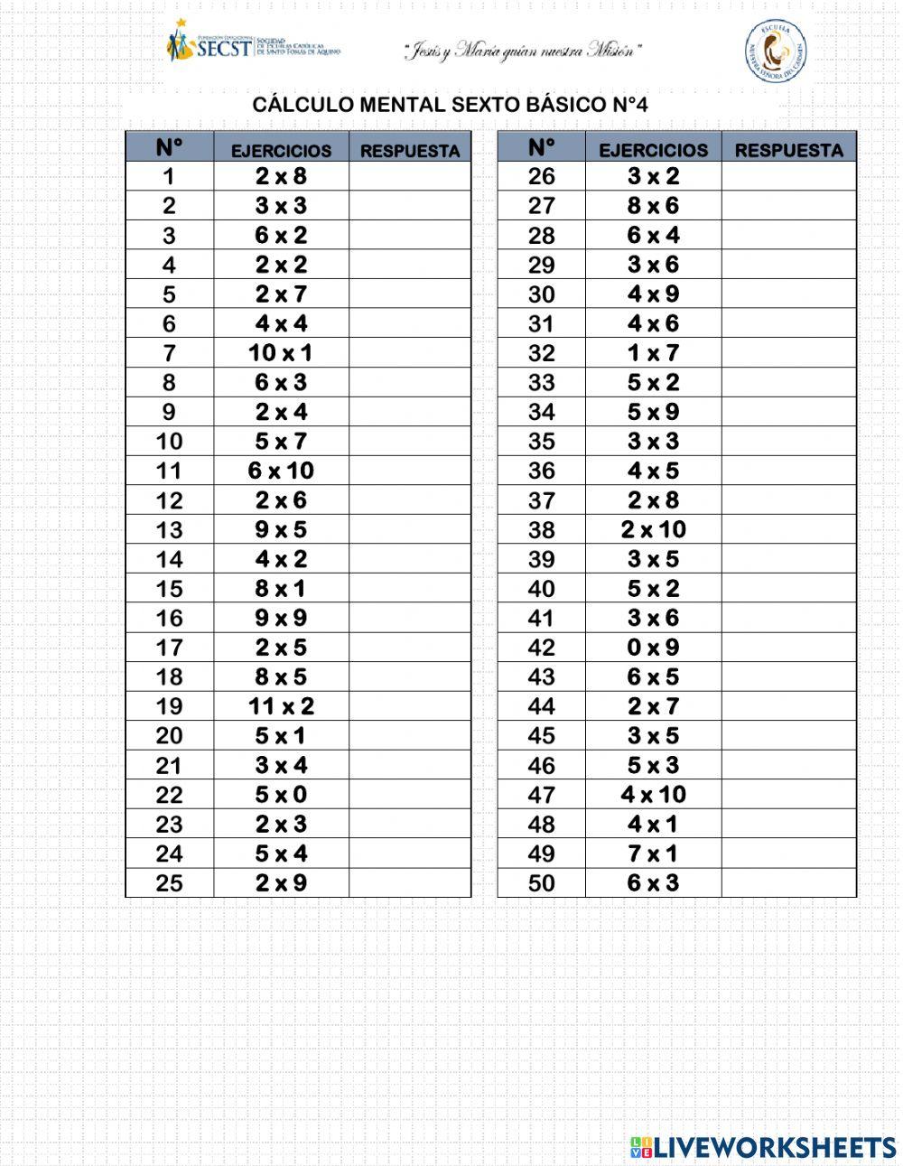 Cálculo mental sexto básico 4