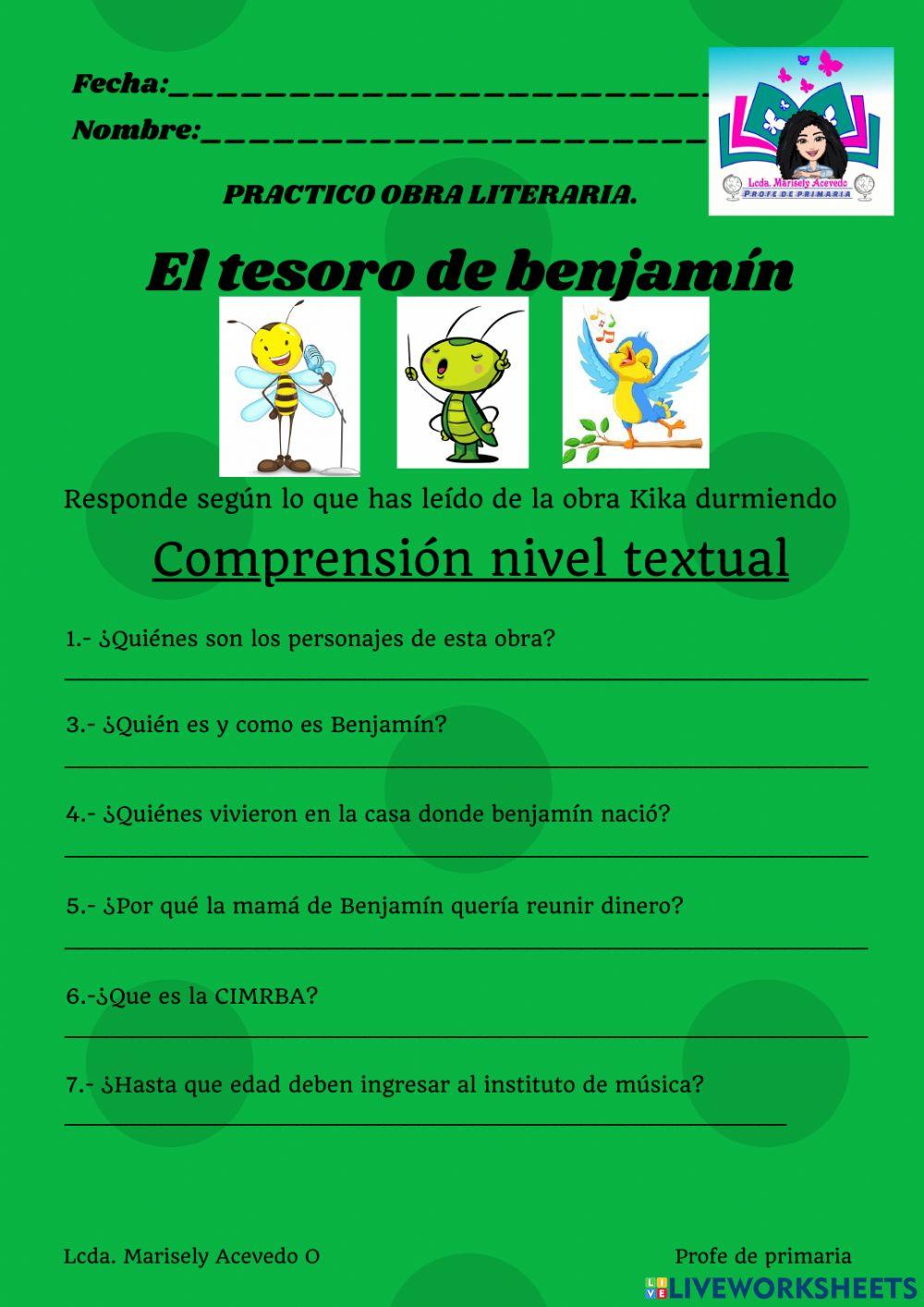 Obra literaria el tesoro de benjamin