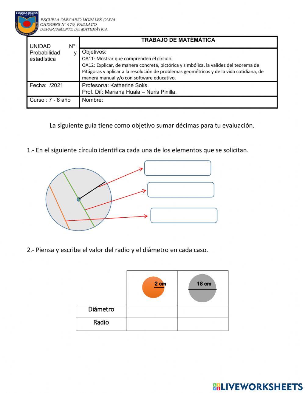Círculo y teorema de Pitágoras