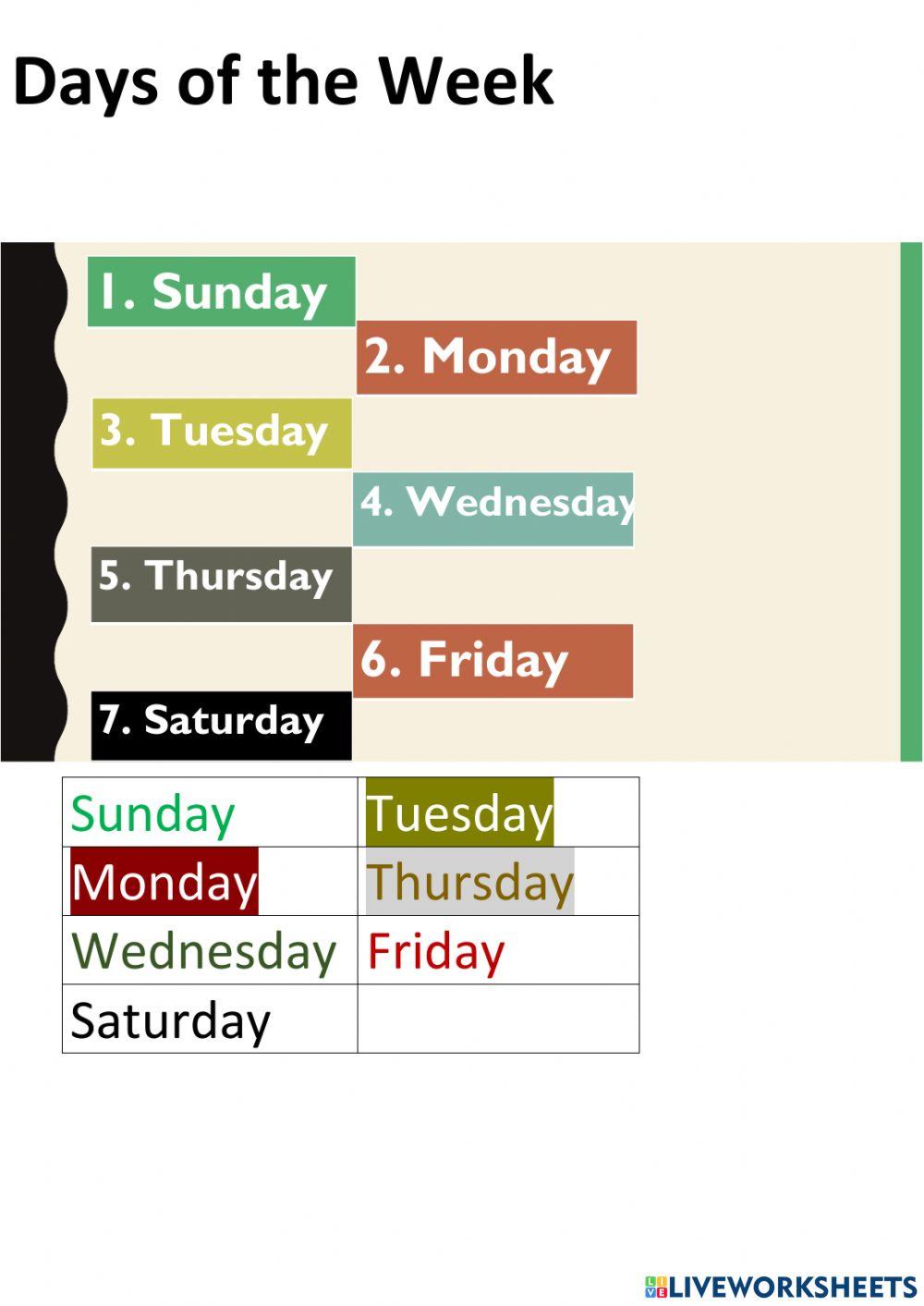 Match the Days of the Week