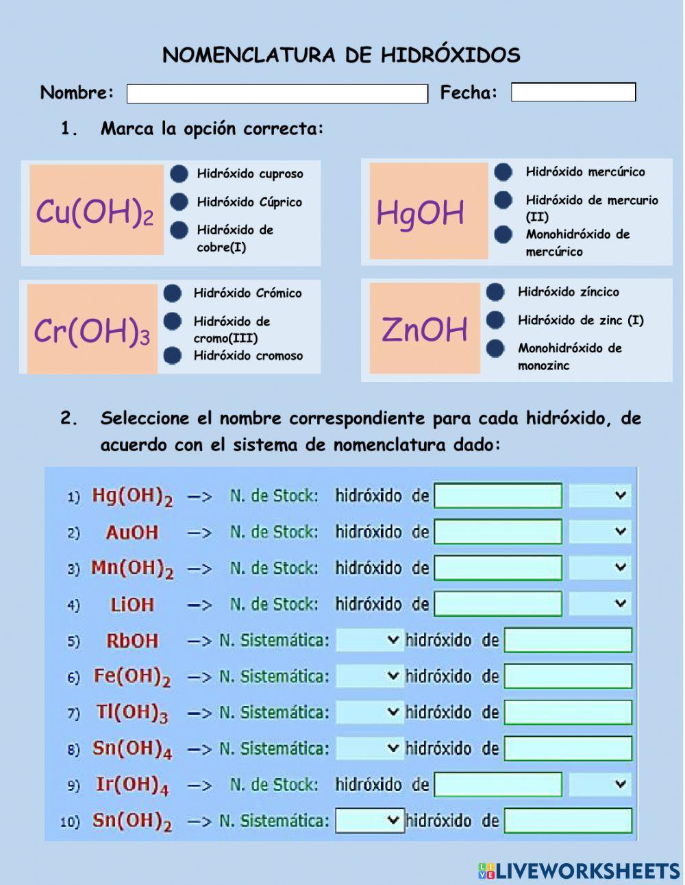 Nomenclatura de hidróxidos