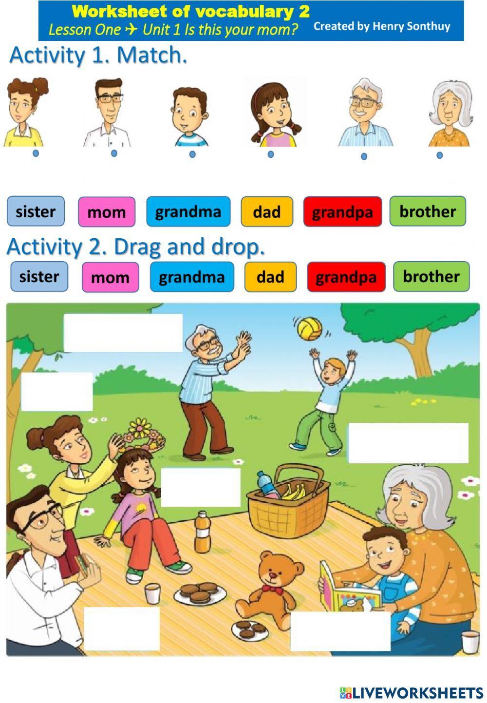 Worksheet of vocabulary 2-Lesson One -Unit 1 Is this your mom?