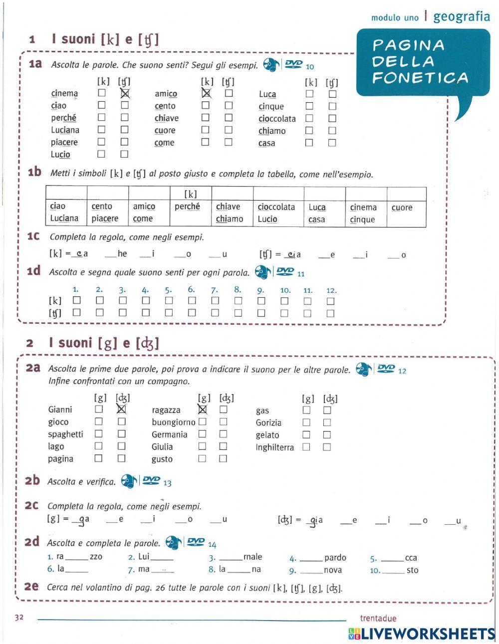 Pagina della fonetica DOMANI 1 modulo 1
