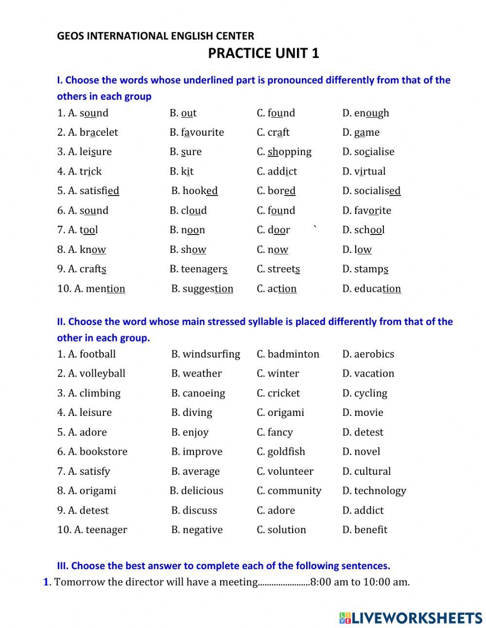 Practice unit 1-Grade 8