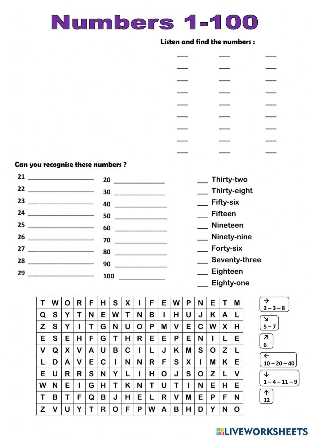 Numbers from 1 to 100