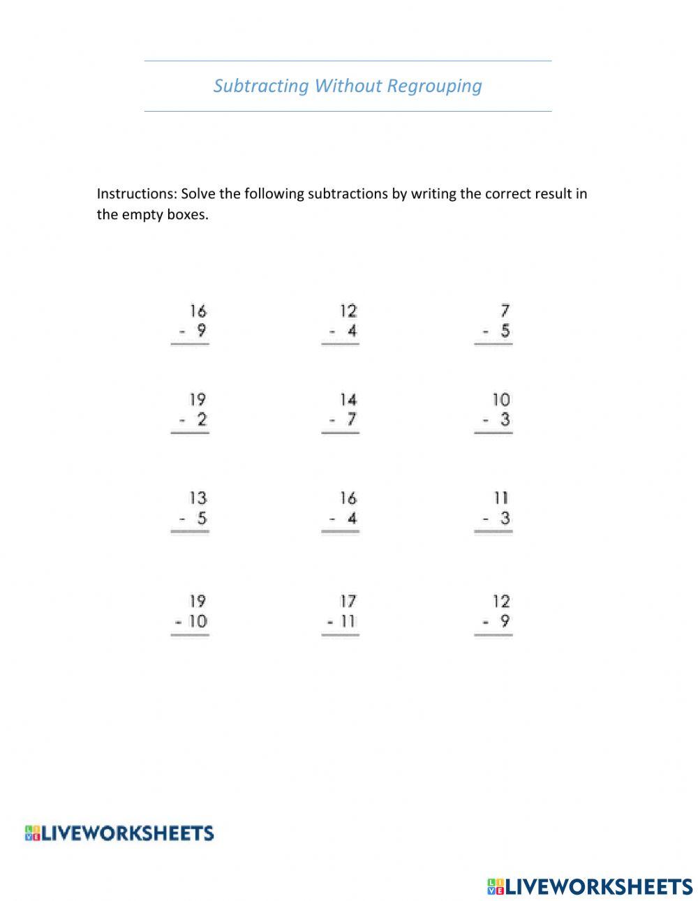 Subtraction without regrouping interactive exercise Live Worksheets