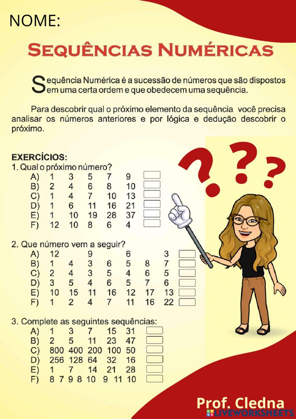 Sequência Numérica Sequência Numérica