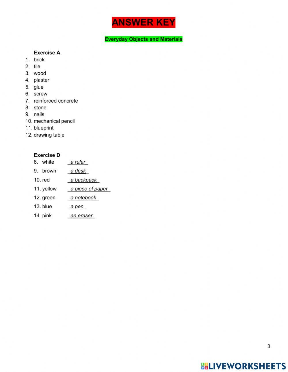 Everyday Objects and Construction Materials