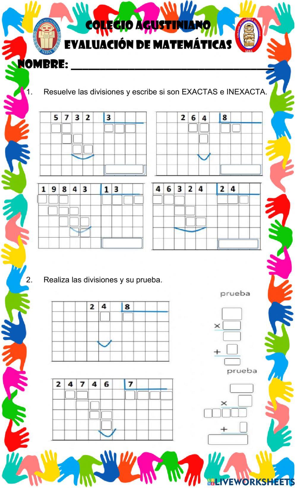 Evaluación matemáticas tercero