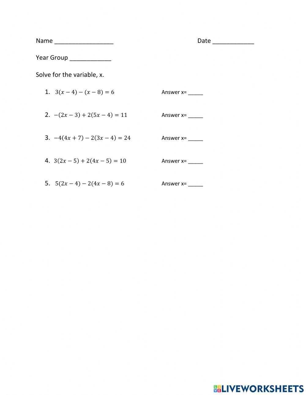 Equations Distributive Property worksheet Live Worksheets
