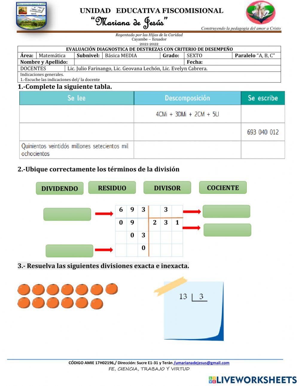 DIAGNOSTICO MATEMÁTICA