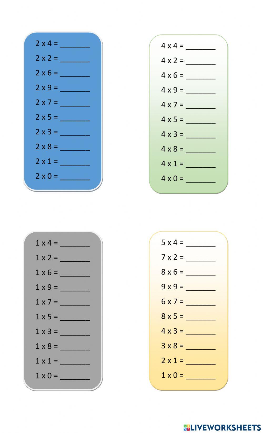 Ejercicios tablas de multiplicar