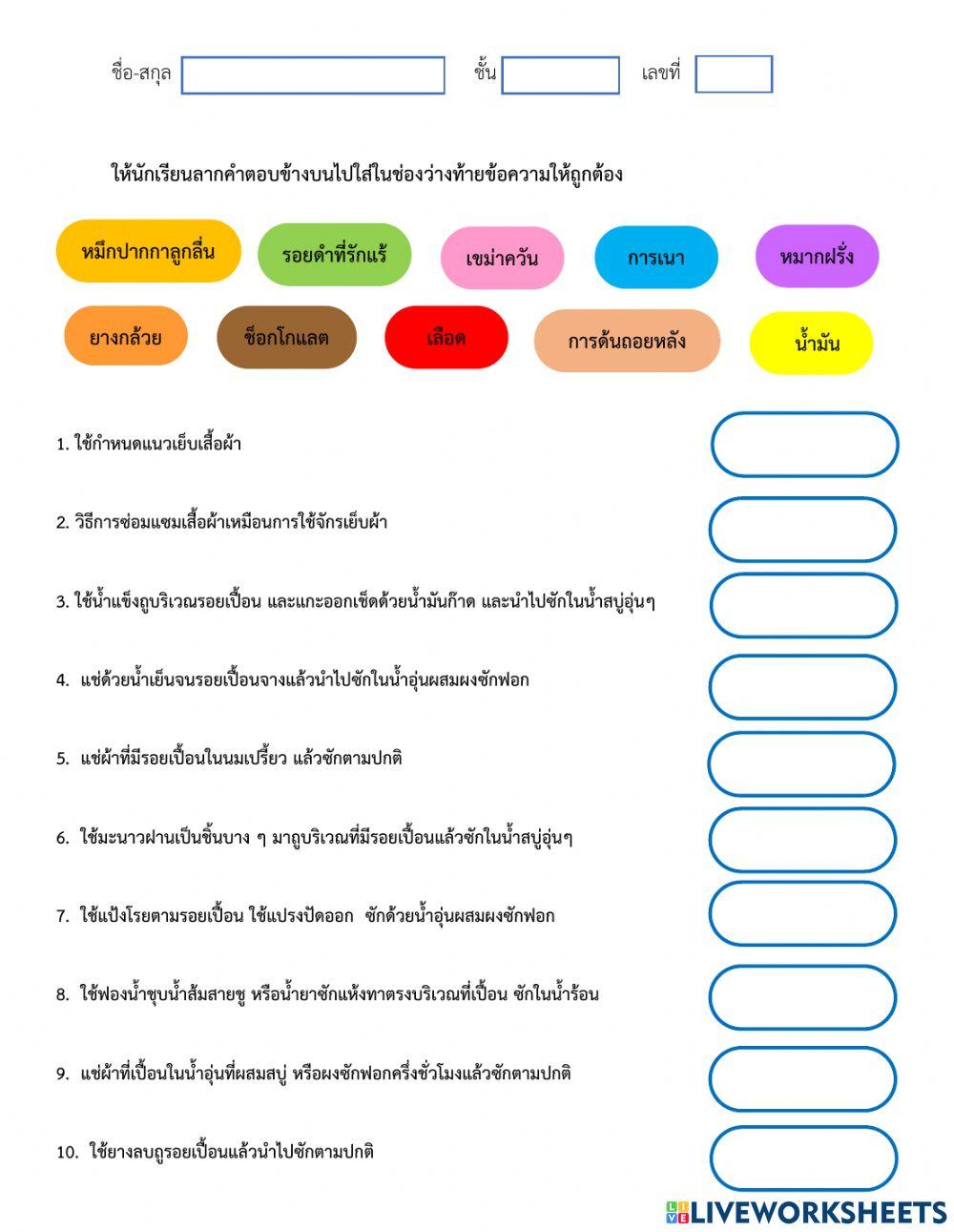 กิจกรรมการขจัดรอยเปื้อนบนเสื้อผ้า