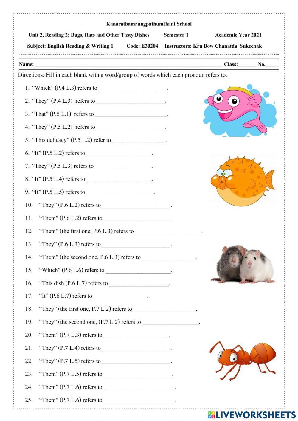 Tasty Dishes Reference Worksheet