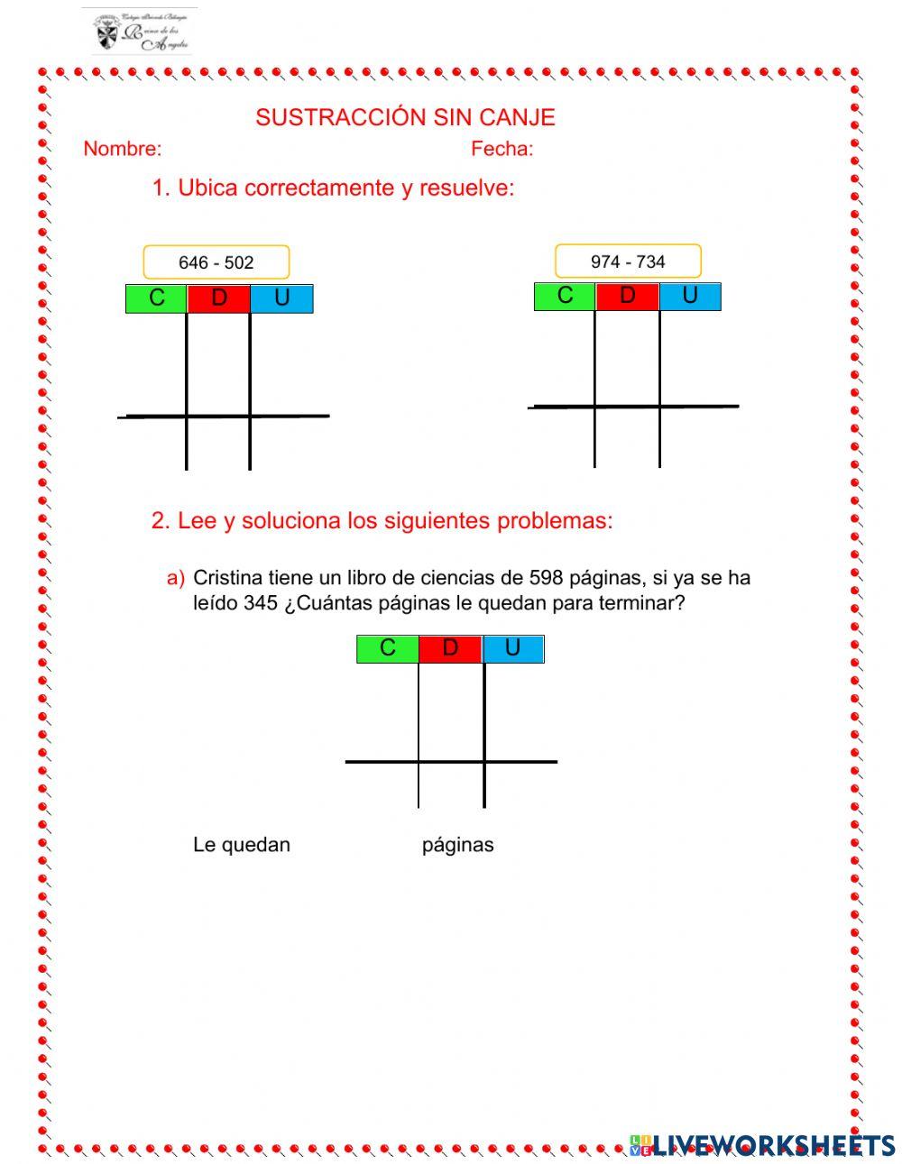 Sustracción sin canje